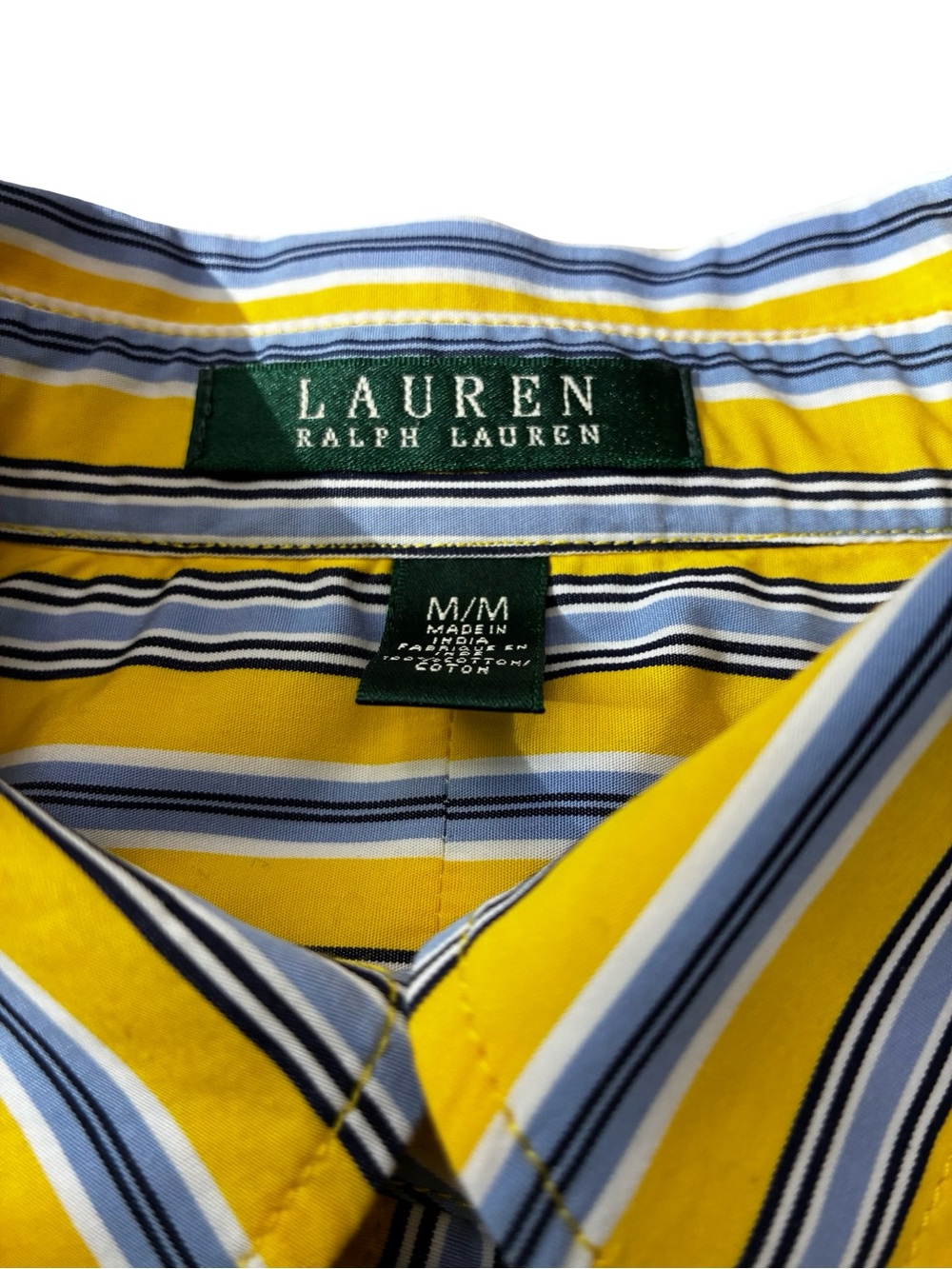 Lauren Ralph Lauren Womens Slim Fit Yellow Striped Button Down Medium(0700)
